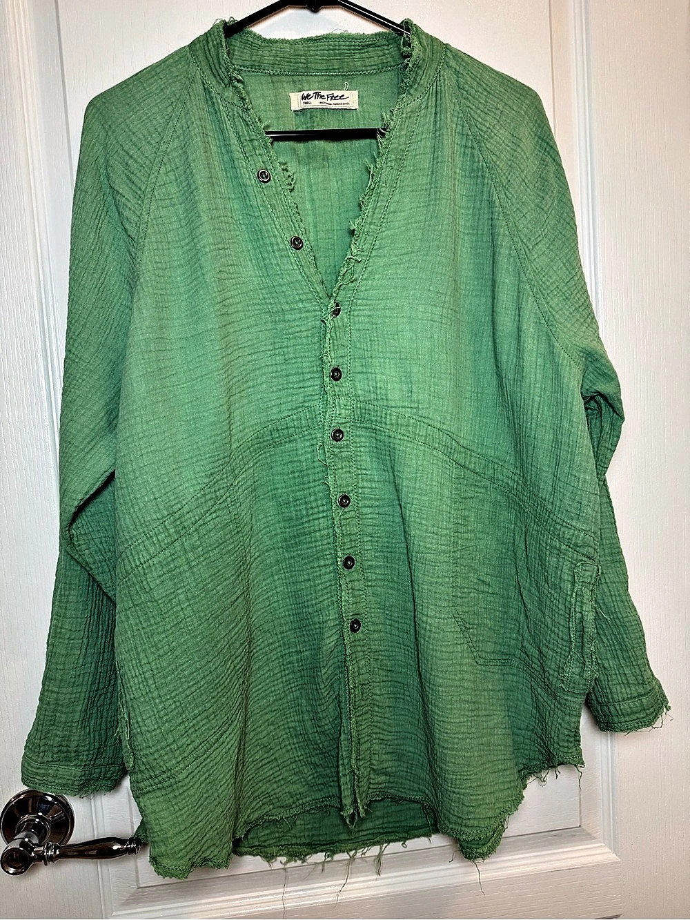 Free People We The Free Green Cotton Gauze Oversized Button Down Shirt Small